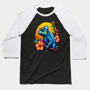 Chameleon Surrounded by Vibrant Spring Flowers Baseball T-Shirt